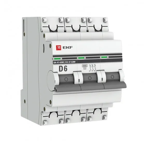 Автоматический выключатель 3P 6А (D) 6кА ВА 47-63M без теплового расцепителя EKF PROxima#1