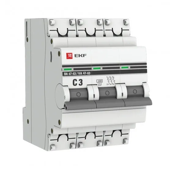 Автоматический выключатель 3P 3А (C) 4,5kA ВА 47-63 EKF PROxima#1