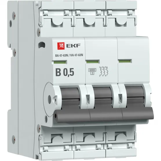 Автоматический выключатель 3P 0,5А (B) 6кА ВА 47-63N EKF PROxima#1