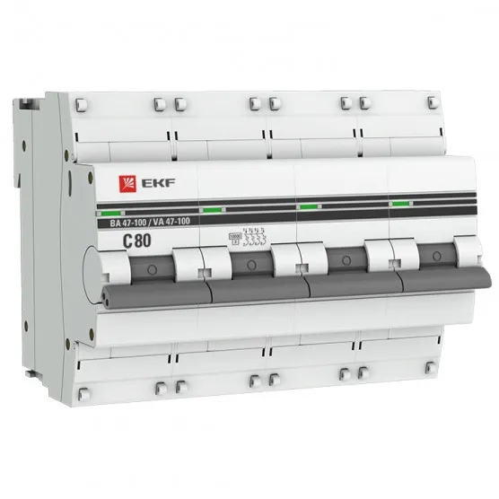 Автоматический выключатель 4P 80А (C) 10kA ВА 47-100 EKF Basic#1