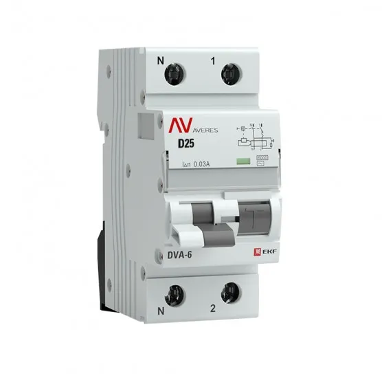 Дифференциальный автомат DVA-6 1P+N 25А (D) 30мА (AC) 6кА EKF AVERES#1