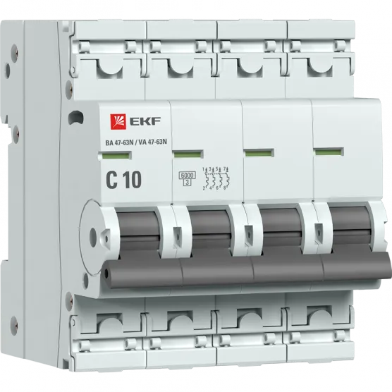 Автоматический выключатель 4P 10А (C) 6кА ВА 47-63N EKF PROxima#1