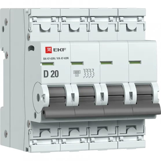 Автоматический выключатель 4P 20А (D) 6кА ВА 47-63N EKF PROxima#1