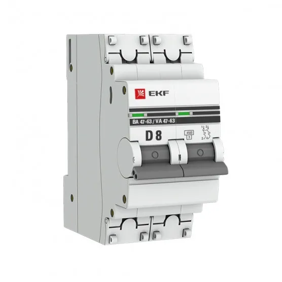 Автоматический выключатель 2P 8А (D) 4,5kA ВА 47-63 EKF PROxima#1