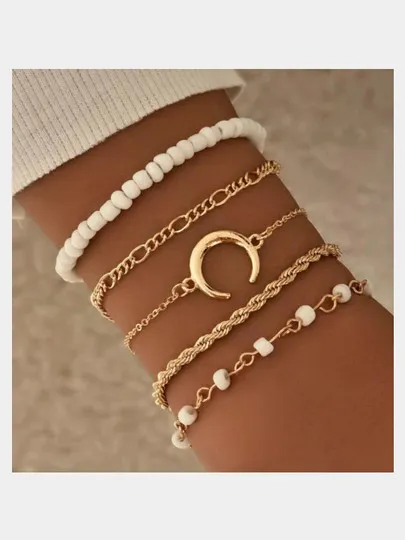 Набор женских браслетов, луна и бусины, цепочки на руку#1