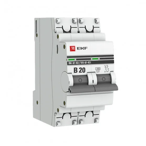 Автоматический выключатель 2P 20А (В) 4,5kA ВА 47-63 EKF PROxima#1