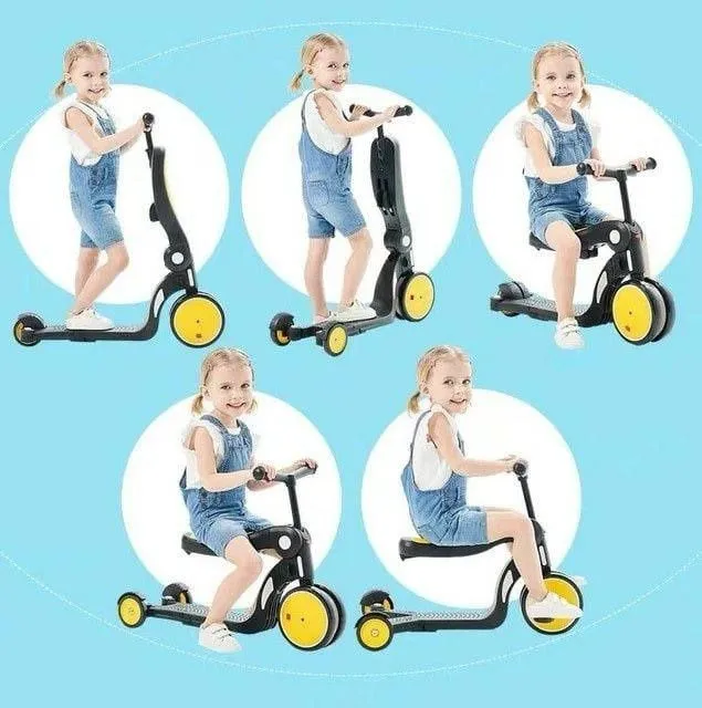 Детский самокат-беговел 5-in-1 Multifunction Stroller, желтый#1