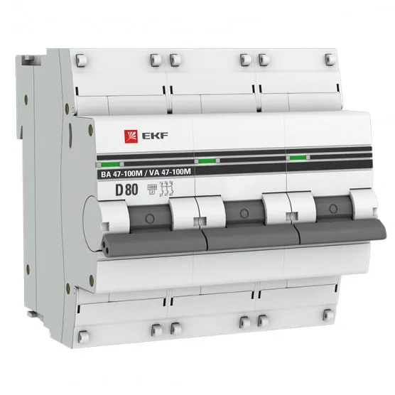Автоматический выключатель 3P 80А (D) 10kA ВА 47-100M без теплового расцепителя EKF PROxima#1