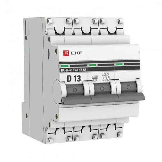 Автоматический выключатель 3P 13А (D) 4,5kA ВА 47-63 EKF PROxima#1