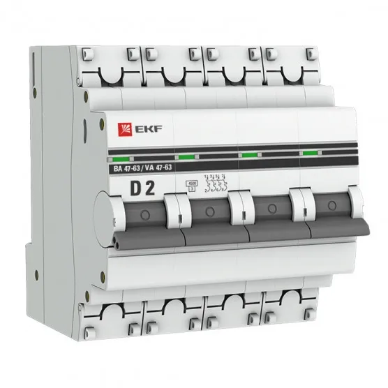 Автоматический выключатель 4P 2А (D) 4,5kA ВА 47-63 EKF PROxima#1