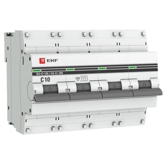 Автоматический выключатель 4P 10А (C) 10kA ВА 47-100 EKF Basic#1