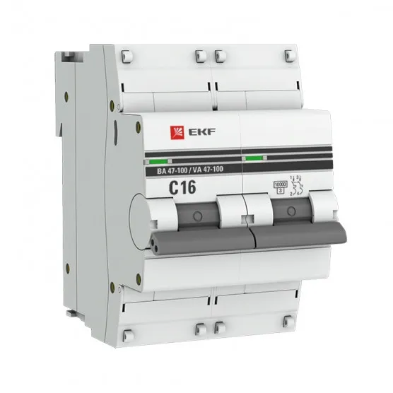 Автоматический выключатель 2P 16А (C) 10kA ВА 47-100 EKF Basic#1
