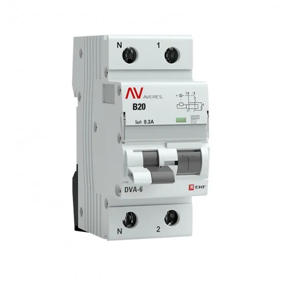 Дифференциальный автомат DVA-6 1P+N 20А (B) 300мА (AC) 6кА EKF AVERES#1