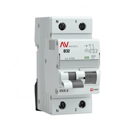 Дифференциальный автомат DVA-6 1P+N 32А (B) 30мА (AC) 6кА EKF AVERES#1