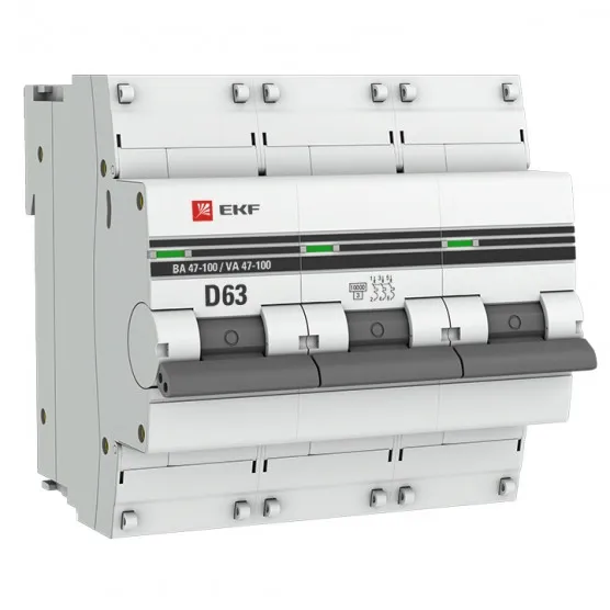 Автоматический выключатель 3P 63А (D) 10kA ВА 47-100 EKF PROxima#1
