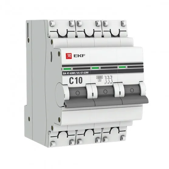 Автоматический выключатель 3P 10А (C) 6кА ВА 47-63M без теплового расцепителя EKF PROxima#1