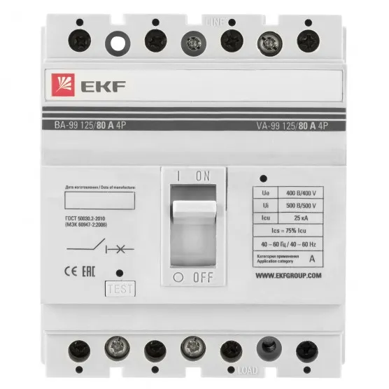 Выключатель автоматический ВА-99 125/ 80А 4P 25кА EKF PROxima#1