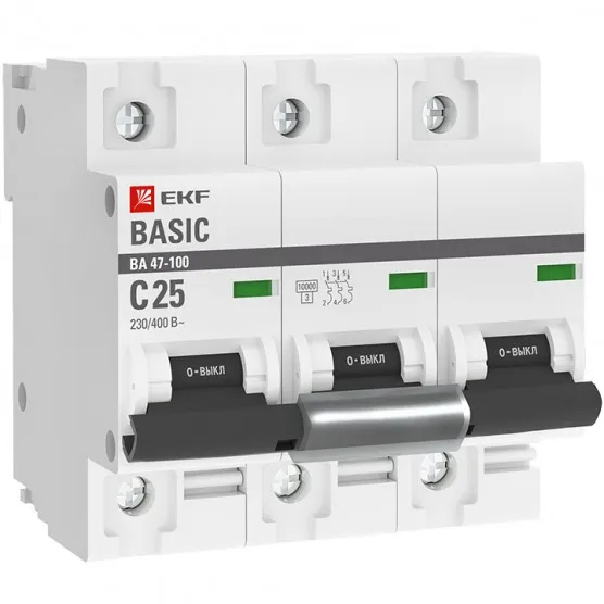 Автоматический выключатель 3P 25А (C) 10kA ВА 47-100 EKF Basic#1