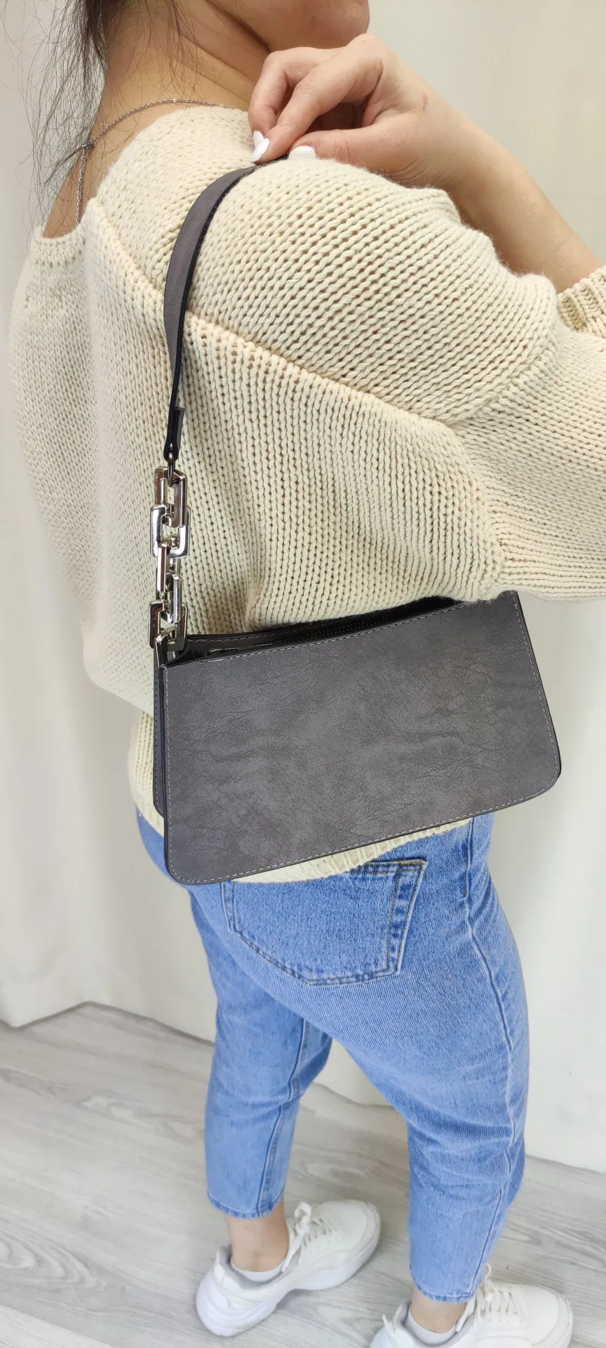 Женская сумка-багет с цепочкой SHK Bag MYZ0000TRCS Серый#1