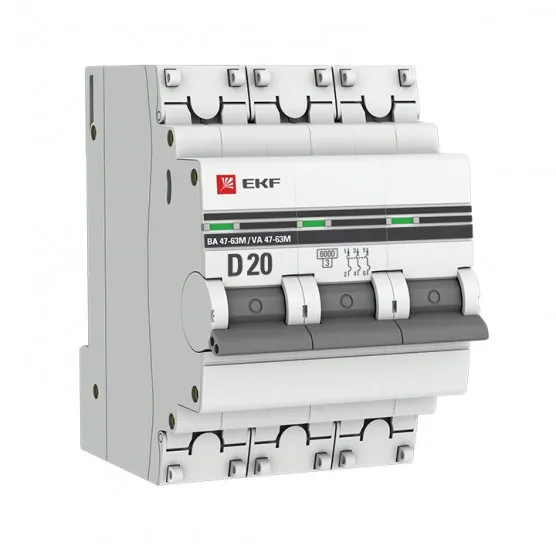 Автоматический выключатель 3P 20А (D) 6кА ВА 47-63M без теплового расцепителя EKF PROxima#1