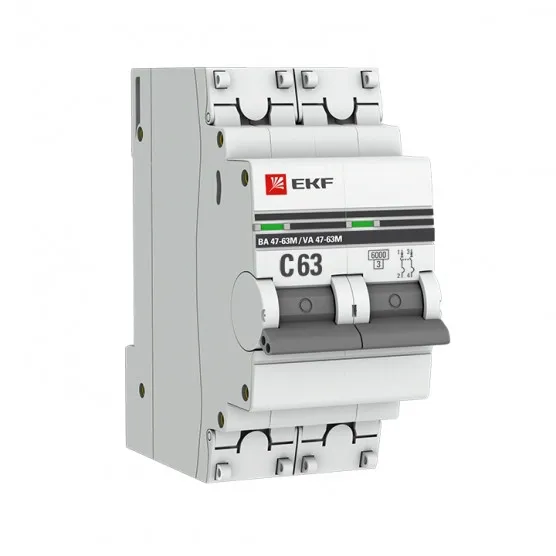 Автоматический выключатель 2P 63А (C) 6кА ВА 47-63M без теплового расцепителя EKF PROxima#1
