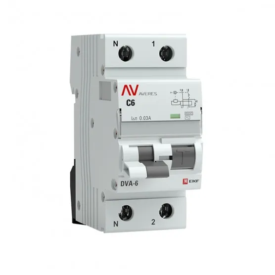 Дифференциальный автомат DVA-6 1P+N 6А (C) 30мА (AC) 6кА EKF AVERES#1