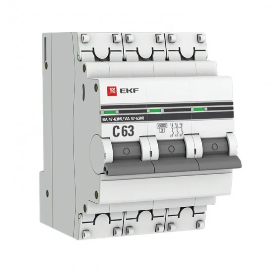 Автоматический выключатель 3P 63А (C) 6кА ВА 47-63M без теплового расцепителя EKF PROxima#1