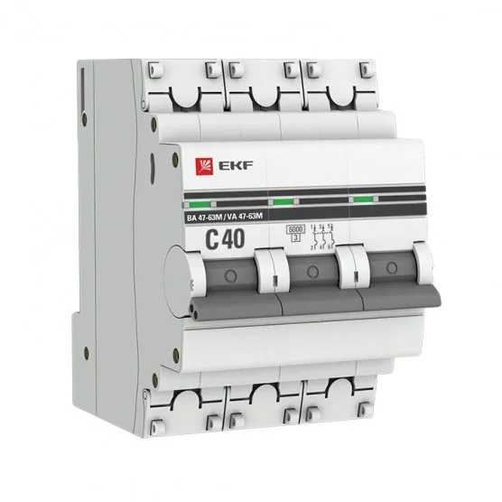 Автоматический выключатель 3P 40А (C) 6кА ВА 47-63M без теплового расцепителя EKF PROxima#1