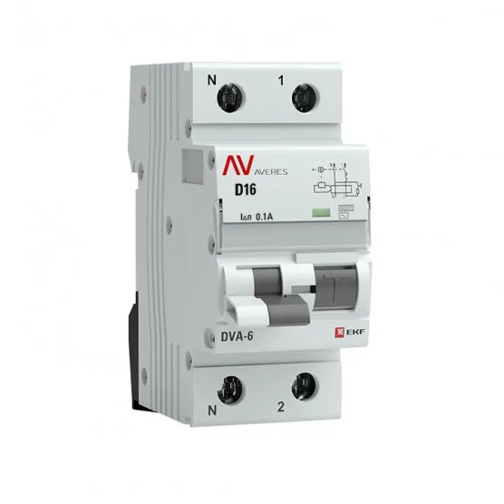 Дифференциальный автомат DVA-6 1P+N 16А (D) 100мА (AC) 6кА EKF AVERES#1