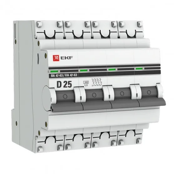 Автоматический выключатель 4P 25А (D) 4,5kA ВА 47-63 EKF PROxima#1
