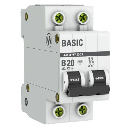 Автоматический выключатель 2P 20А (B) 4,5кА ВА 47-29 Basic#1