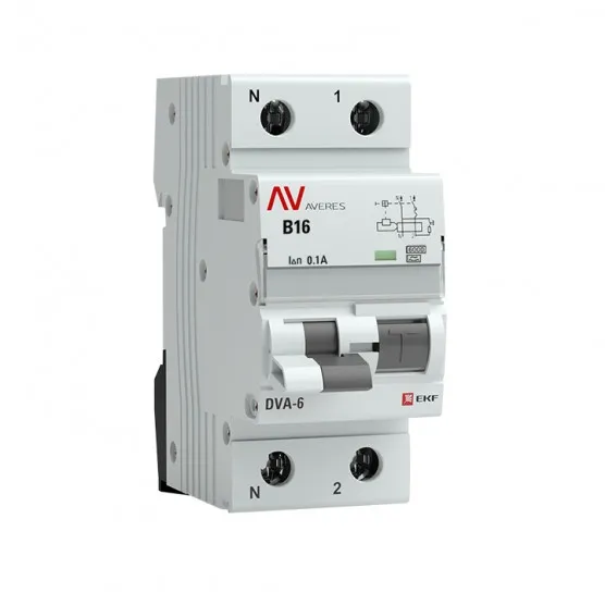 Дифференциальный автомат DVA-6 1P+N 16А (B) 100мА (A) 6кА EKF AVERES#1