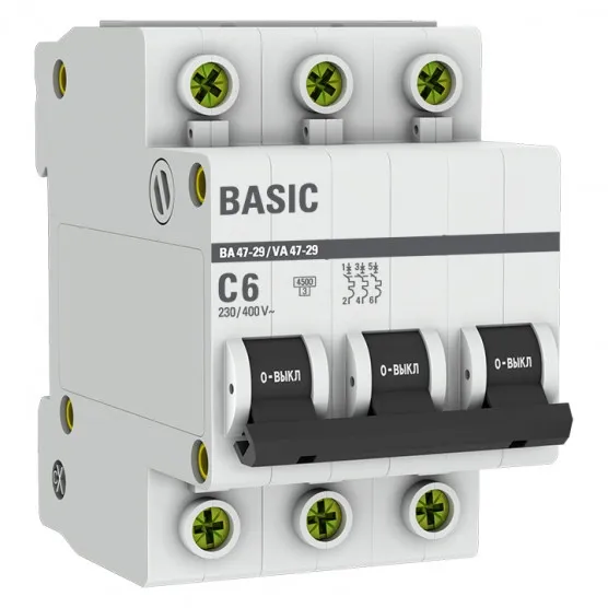 Автоматический выключатель 3P 6А (C) 4,5кА ВА 47-29 Basic#1