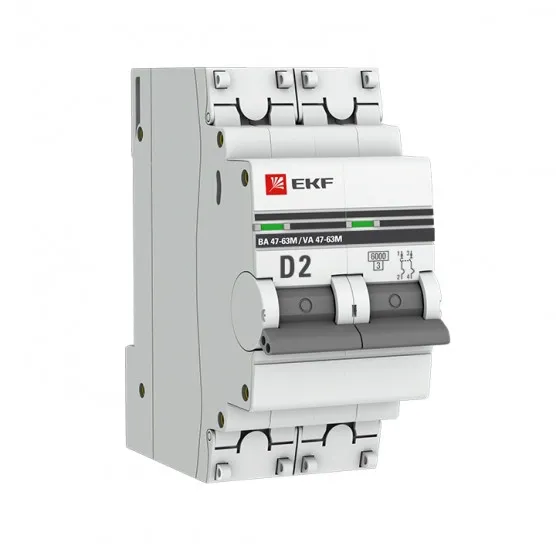 Автоматический выключатель 2P 2А (D) 6кА ВА 47-63M без теплового расцепителя EKF PROxima#1