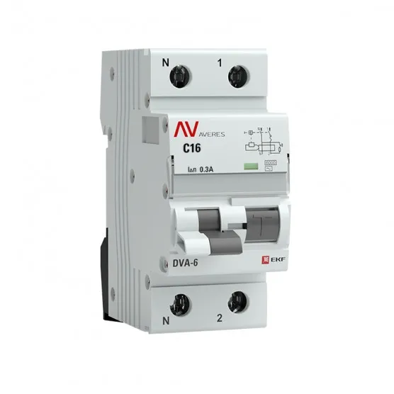 Дифференциальный автомат DVA-6 1P+N 16А (C) 300мА (AC) 6кА EKF AVERES#1