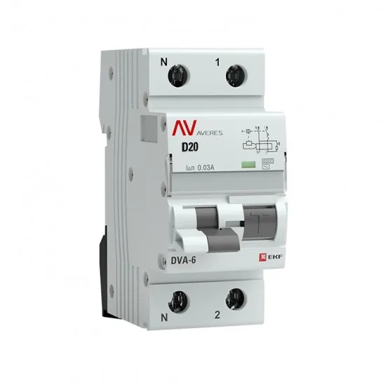 Дифференциальный автомат DVA-6 1P+N 20А (D) 30мА (AC) 6кА EKF AVERES#1