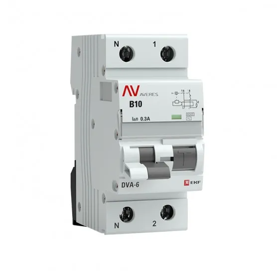 Дифференциальный автомат DVA-6 1P+N 10А (B) 300мА (AC) 6кА EKF AVERES#1