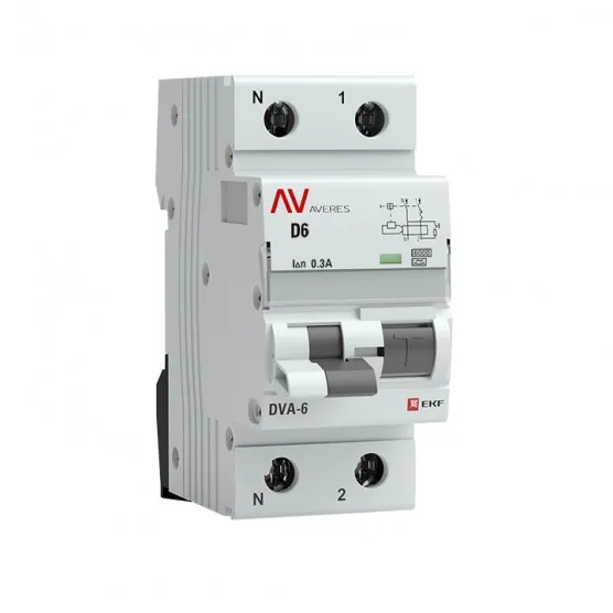 Дифференциальный автомат DVA-6 1P+N 6А (D) 300мА (A) 6кА EKF AVERES#1