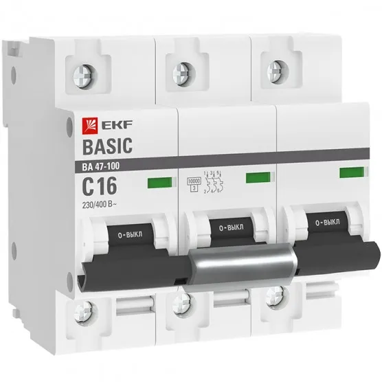 Автоматический выключатель 3P 16А (C) 10kA ВА 47-100 EKF Basic#1