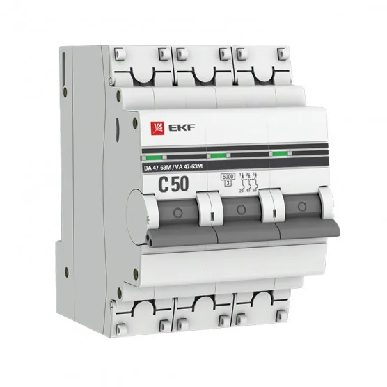 Автоматический выключатель 3P 50А (C) 6кА ВА 47-63M без теплового расцепителя EKF PROxima#1