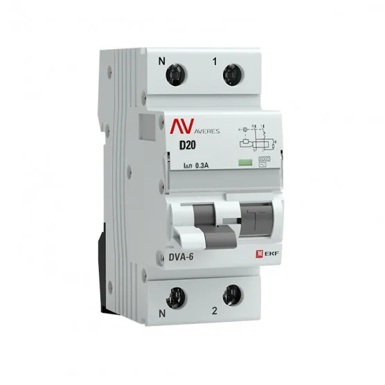 Дифференциальный автомат DVA-6 1P+N 20А (D) 300мА (AC) 6кА EKF AVERES#1