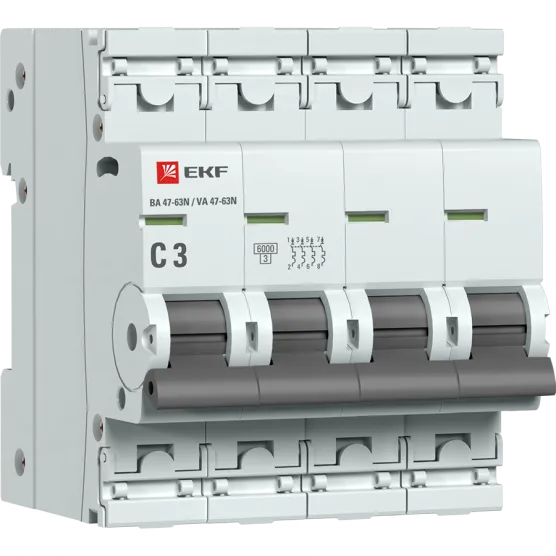 Автоматический выключатель 4P 3А (C) 6кА ВА 47-63N EKF PROxima#1
