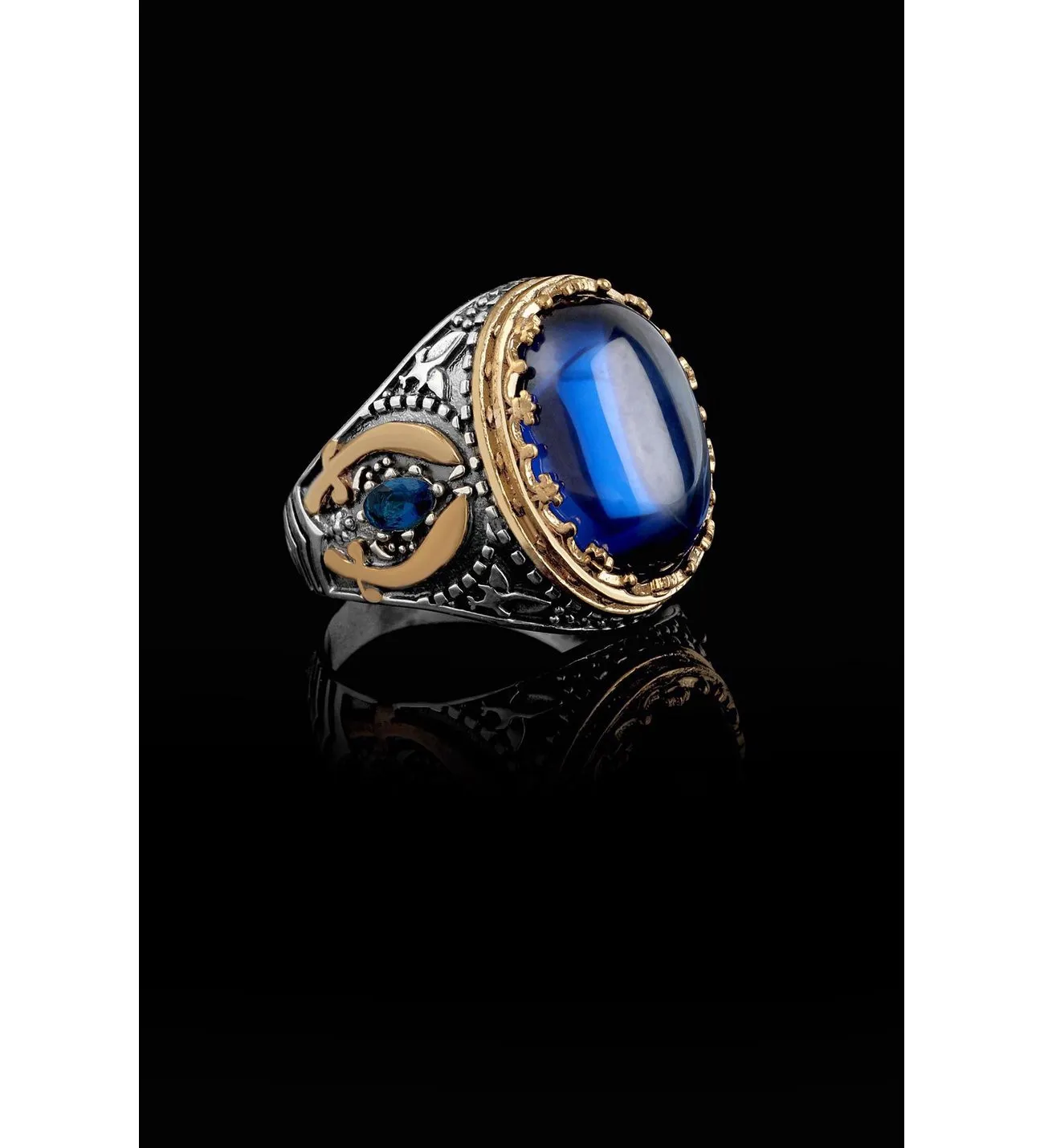 Мужское кольцо - камень синий янтарь (серебро) mr1043 Larin Silver#1