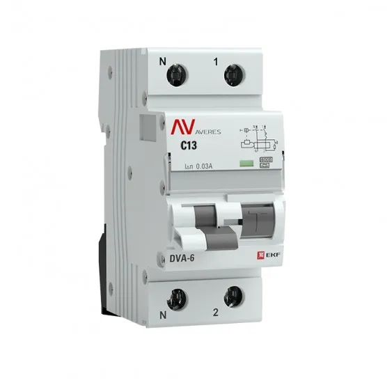 Дифференциальный автомат DVA-6 1P+N 13А (C) 30мА (A) 6кА EKF AVERES#1