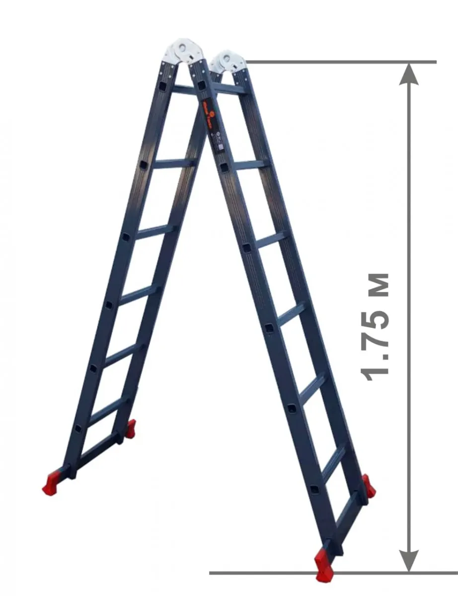 Алюминиевая двухсекционная шарнирная лестница стремянка 6006#1
