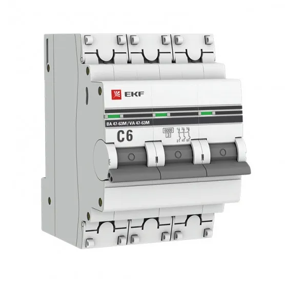 Автоматический выключатель 3P 6А (C) 6кА ВА 47-63M без теплового расцепителя EKF PROxima#1