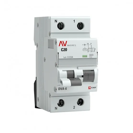 Дифференциальный автомат DVA-6 1P+N 20А (C) 30мА (AC) 6кА EKF AVERES#1
