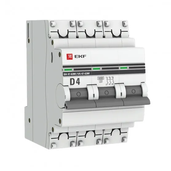 Автоматический выключатель 3P 4А (D) 6кА ВА 47-63M без теплового расцепителя EKF PROxima#1