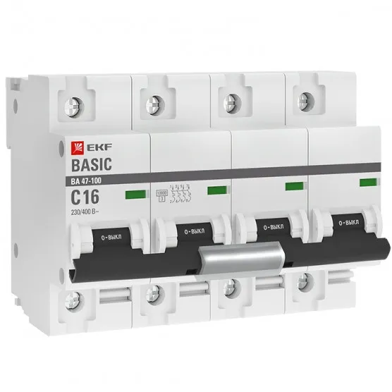 Автоматический выключатель 4P 16А (C) 10kA ВА 47-100 EKF Basic#1