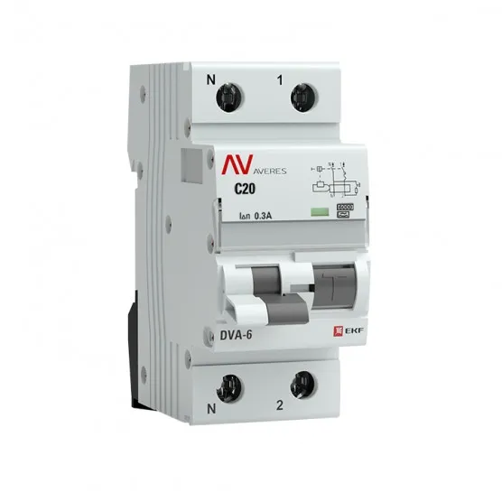 Дифференциальный автомат DVA-6 1P+N 20А (C) 300мА (A) 6кА EKF AVERES#1